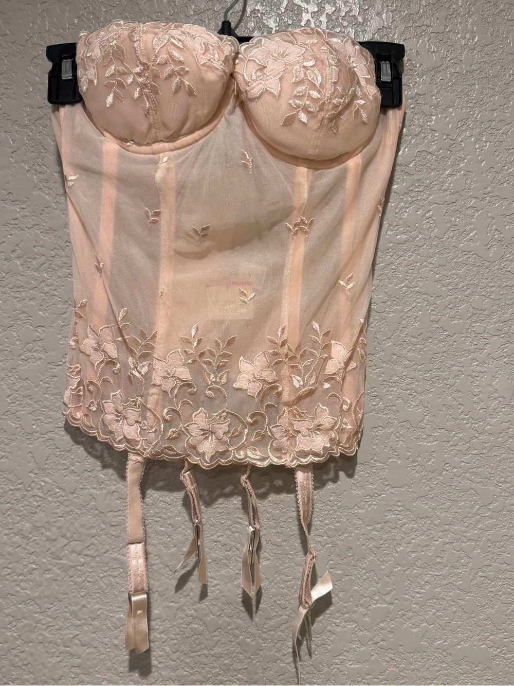 Vintage Victoria secret Sheer Floral Embroidered Bustier Corset - Light Blush
